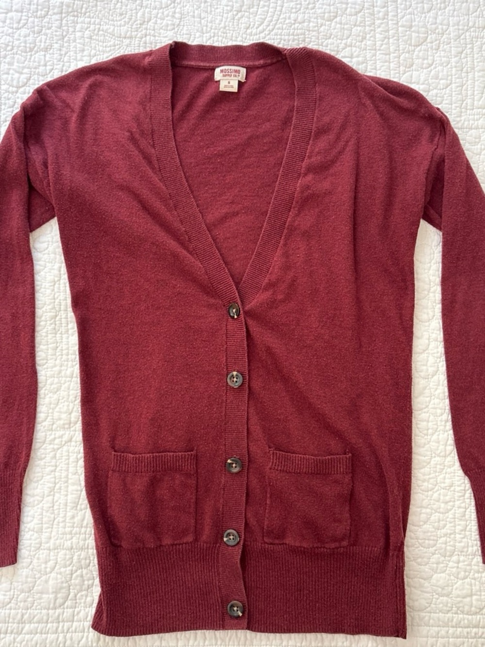 Mossimo Supply Co. Burgundy Long V-Neck Button Cardigan